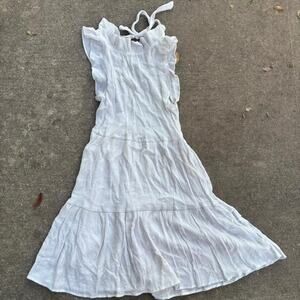 White ruffle midi dress with